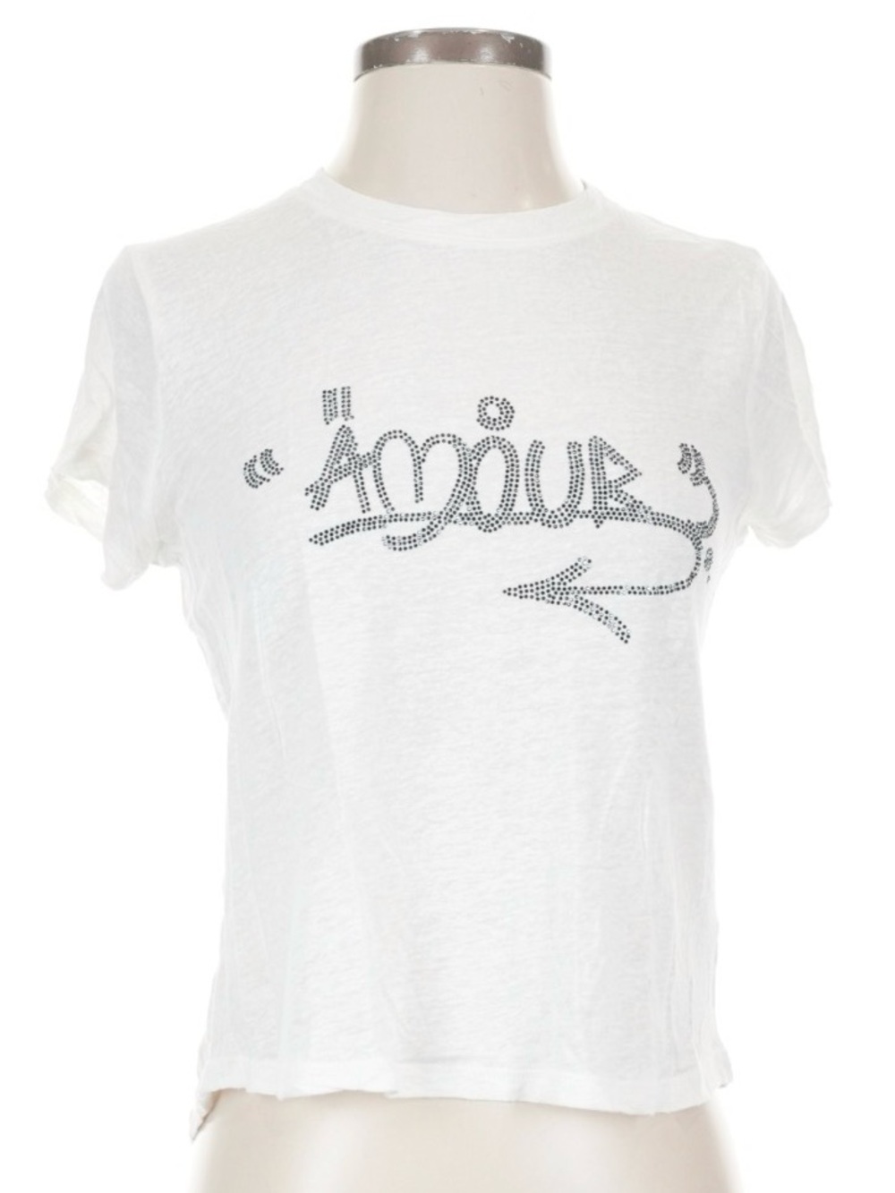 Zadig & Voltaire ‘Amour’ Ivory Strauss Tee w/ Black Rhinestones